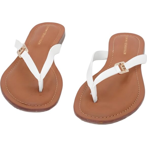 Tommy Hilfiger Liande Logo Thong Flat Sandals White Women's US 9.5M - Picture 5 of 6